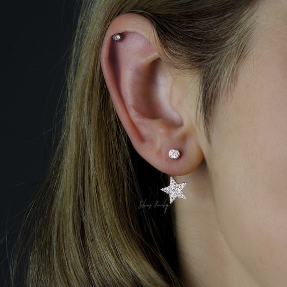 Sterling Silver CZ Long Star Ear Climber Earrings Sterling Silver CZ Long Star Ear Climber Earrings
