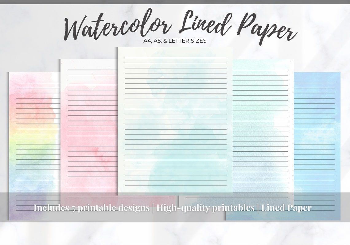 Lined Paper for Note Taking Printable Watercolor Paper Set Etsy