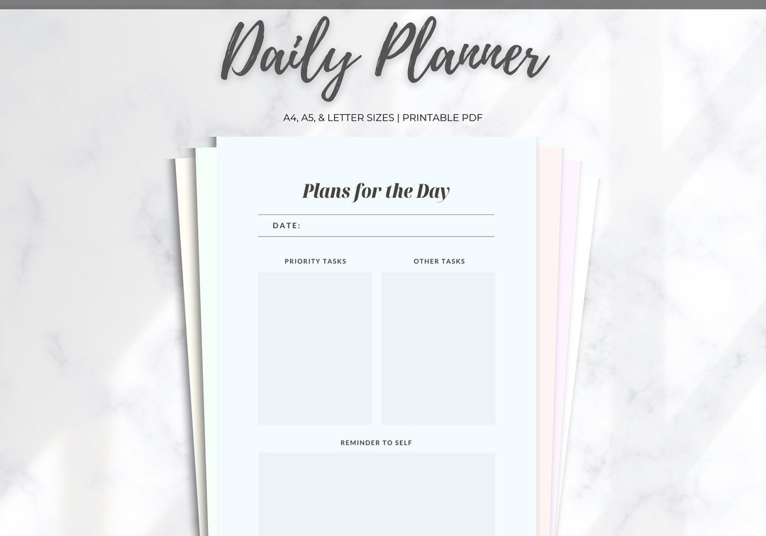 Simple Daily Planner Printable PDF A4 A5 US Letter Size Etsy