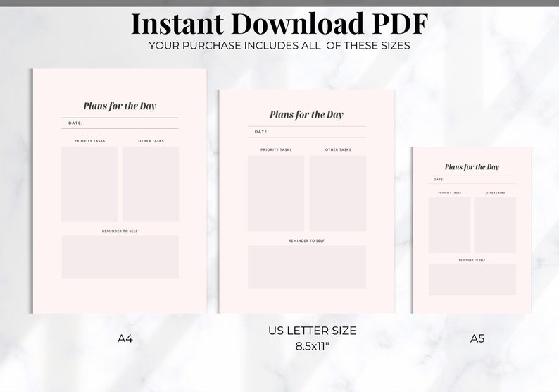 Simple Daily Planner Printable PDF A4 A5 US Letter Size Etsy