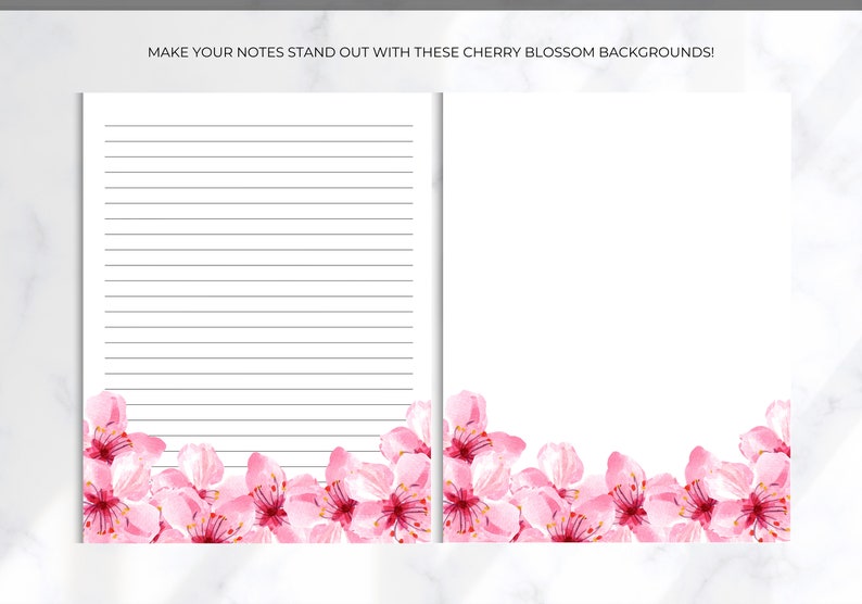 Lined Paper for Note Taking Printable Cherry Blossom Flowers A4 A5 &amp; US ...