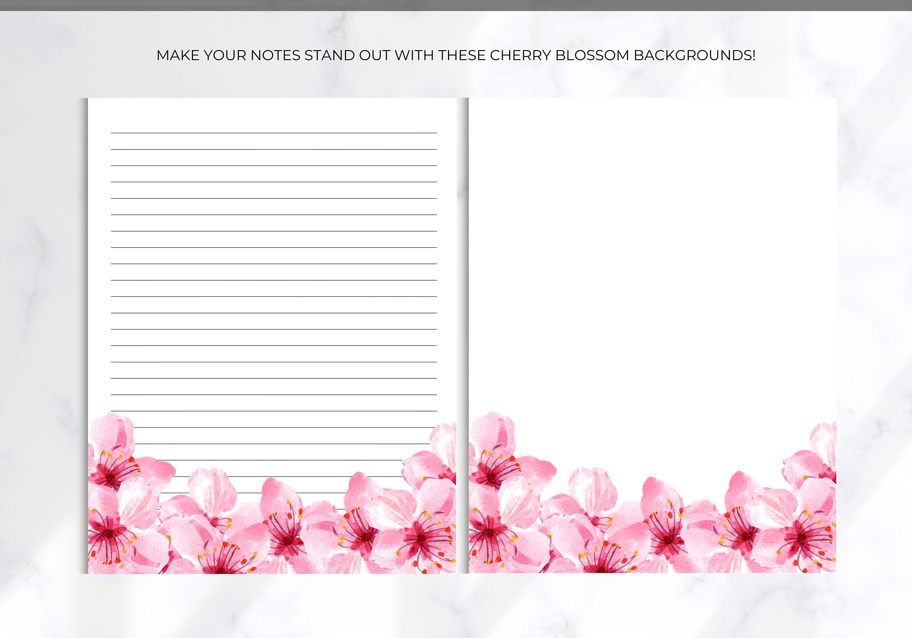 Lined Paper for Note Taking Printable Cherry Blossom Flowers A4 A5 &amp; US ...