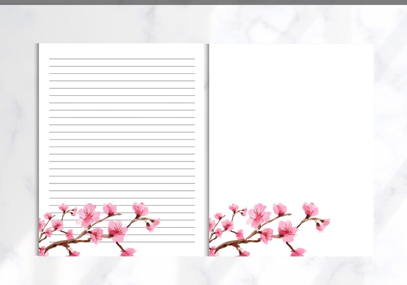 Lined Paper for Note Taking Printable Cherry Blossom Flowers A4 A5 &amp; US ...