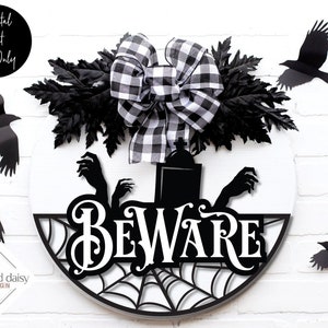 Beware Svg, Halloween Svg, Fall Svg, Spooky Sign Svg, Door Hanger Svg, Front Door Svg, Round Sign Svg, Glowforge Svg, Fall Laser Cut Files