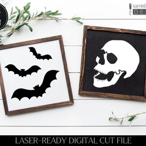 Skull Svg, Bats Svg, Spooky Svg, Halloween Svg, Fall Svg, Wood Sign Svg, Glowforge Svg, Laser Cut Files