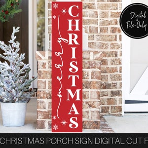 Merry Christmas Svg, Christmas Porch Sign Svg, Snowflakes Svg, Vertical Sign Svg, Christmas Svg, Porch Leaner Svg, Holiday Cut File