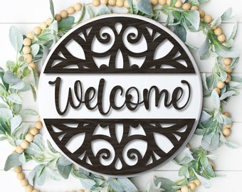 Welcome Sign Svg, Door Hanger Svg, Glowforge Svg, Front Door Svg, Round Sign Svg, Welcome Sign File, Laser Cut Files