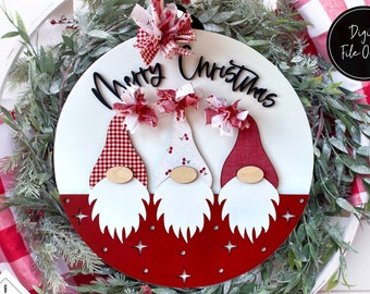 Merry Christmas Gnome Svg, Christmas Glowforge Svg, Christmas Welcome Sign Svg, Door Hanger Svg, Round Sign Svg, Gnome Laser Cut File