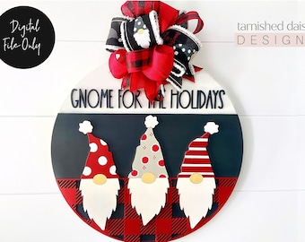 Gnome for the Holidays Svg, Christmas Glowforge Svg, Christmas Welcome Sign Svg, Door Hanger Svg, Round Sign Svg, Gnome Laser Cut File