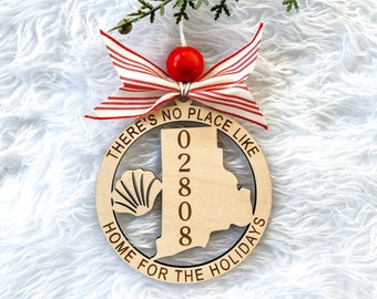 Christmas Ornament Glowforge Svg, There's No Place Like Home Ornament Svg, Rhode Island Christmas Ornament Svg, Rhode Island Zip Code Svg