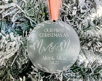 Our First Christmas as Mr. & Mrs. Christmas Ornament Glowforge Svg, First Christmas Svg, Personalizable Christmas Ornament Svg, Laser File