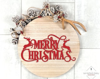 Christmas Glowforge Svg, Merry Christmas Svg, Christmas Sign Svg, Wood Sign Svg, Door Hanger Svg, Round Sign Svg, Laser Cut File
