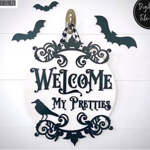Welcome My Pretties Svg, Halloween Svg, Spooky Svg, Door Hanger Svg, Front Door Svg, Round Sign Svg, Glowforge Svg, Fall Laser Cut Files