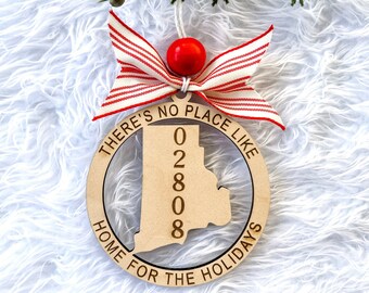 Christmas Ornament Glowforge Svg, There's No Place Like Home Ornament Svg, Rhode Island Christmas Ornament Svg Rhode Island Zip Code Svg