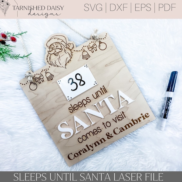Sleeps Until Santa Zeichen Svg, Christmas Glowforge Svg, Santa Countdown Laser File, Christmas Countdown Glowforge Svg, Santa Svg