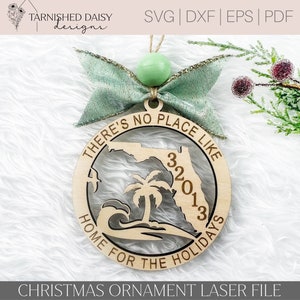 Weihnachtsverzierung Glowforge svg, gibt es keinen Platz wie Hauptverzierungs-Svg, Florida-Weihnachtsverzierungs-Svg, Florida-Postleitzahl-Svg