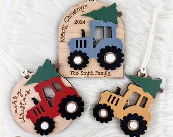 SVG Tractor Christmas Ornament, Baby&#39;s First Christmas, Baby Christmas Ornament, Farm, Ranch, Personalized Keepsake Ornament, Laser File