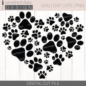 Paw Print hart SVG, Paw Print SVG, Heart of Paws SVG, Paw svg, hond svg, digitale snijbestanden voor de Cricut en Silhouette
