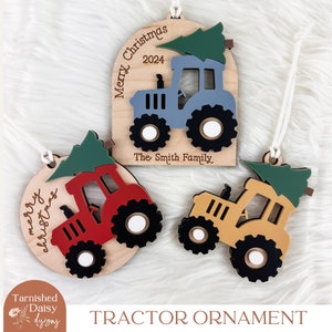 SVG-tractor kerstornament, baby's eerste kerst, babykerstornament, boerderij, ranch, gepersonaliseerd aandenkenornament, laserbestand
