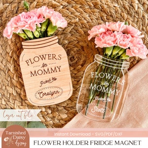 Moederdag Mason Jar bloemenhouder koelkastmagneet SVG, bloemen voor mama, bloemen voor oma, Mason Jar deksel SVG, Glowforge, lasergesneden bestand