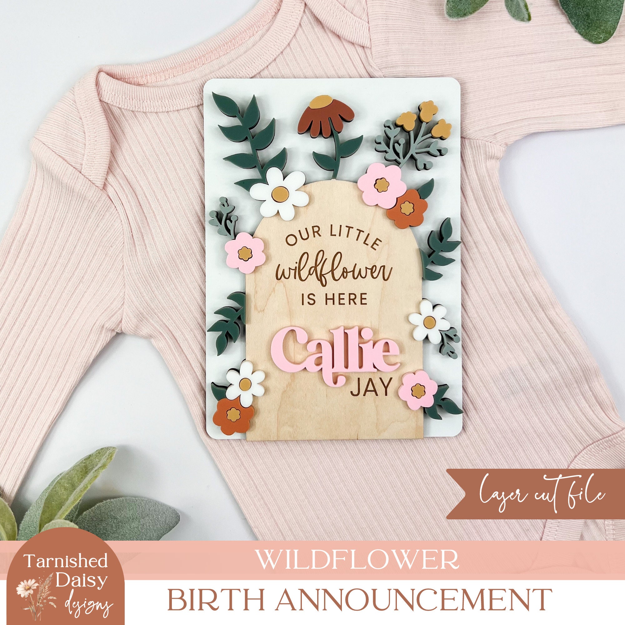 SVG Floral Baby Bundle Laser Cut File Set, Baby Name Announcement Sign ...