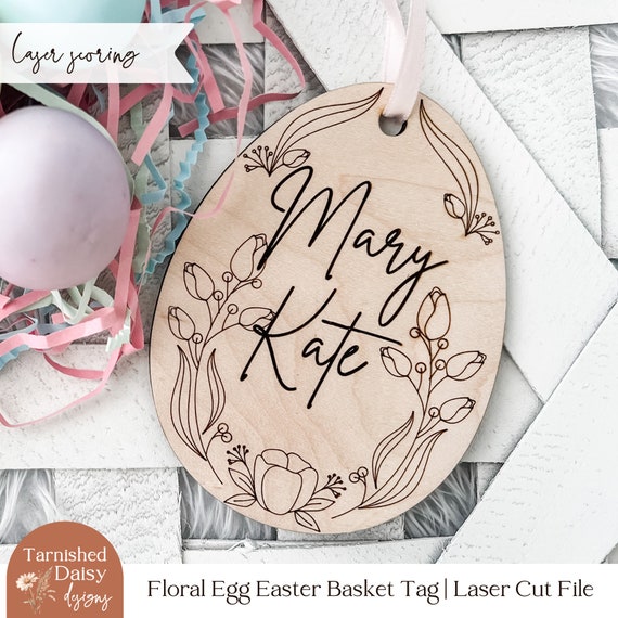 Easter Basket Tag Svg, Single Line Score File,Easter Basket Tag Laser Cut File, Glowforge Easter SVG, Customizable Easter Basket Name Tags