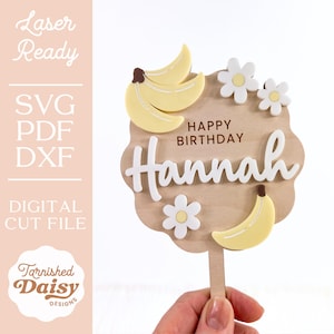 SVG banane pour gâteau d'anniversaire, premier anniversaire de la vente de bananes, l'un est banane, anniversaire banane, banane la plus mignonne, thème des fruits, fichier découpé au laser