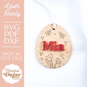 Étiquette personnalisée pour panier de Pâques, fleurs marquées, étiquette d'identification personnalisée en forme d'oeuf, fleurs de printemps, découpe laser de notation SVG