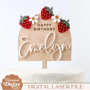 SVG Erdbeer-Geburtstag-Kuchendeckel, Zwei süß, Beere Erster Geburtstag Thema, Süß Eins, Obst-Thema, Erdbeer-Geburtstag, Laser-Schnitt-Datei