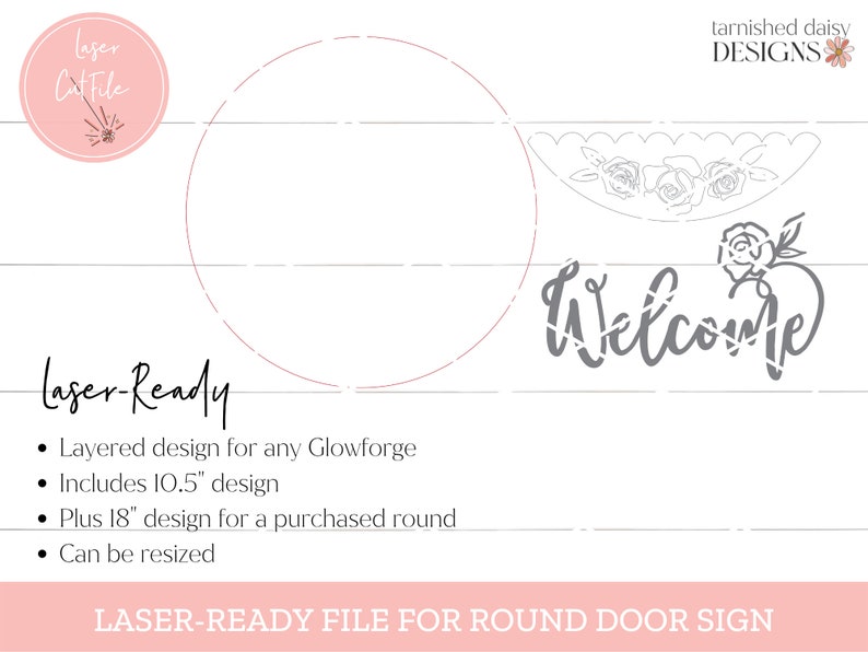 Floral Welcome Sign Svg, Door Hanger Svg, Glowforge Svg, Front Door Svg, Round Sign Svg, Welcome Sign File, Laser Cut Files image 2