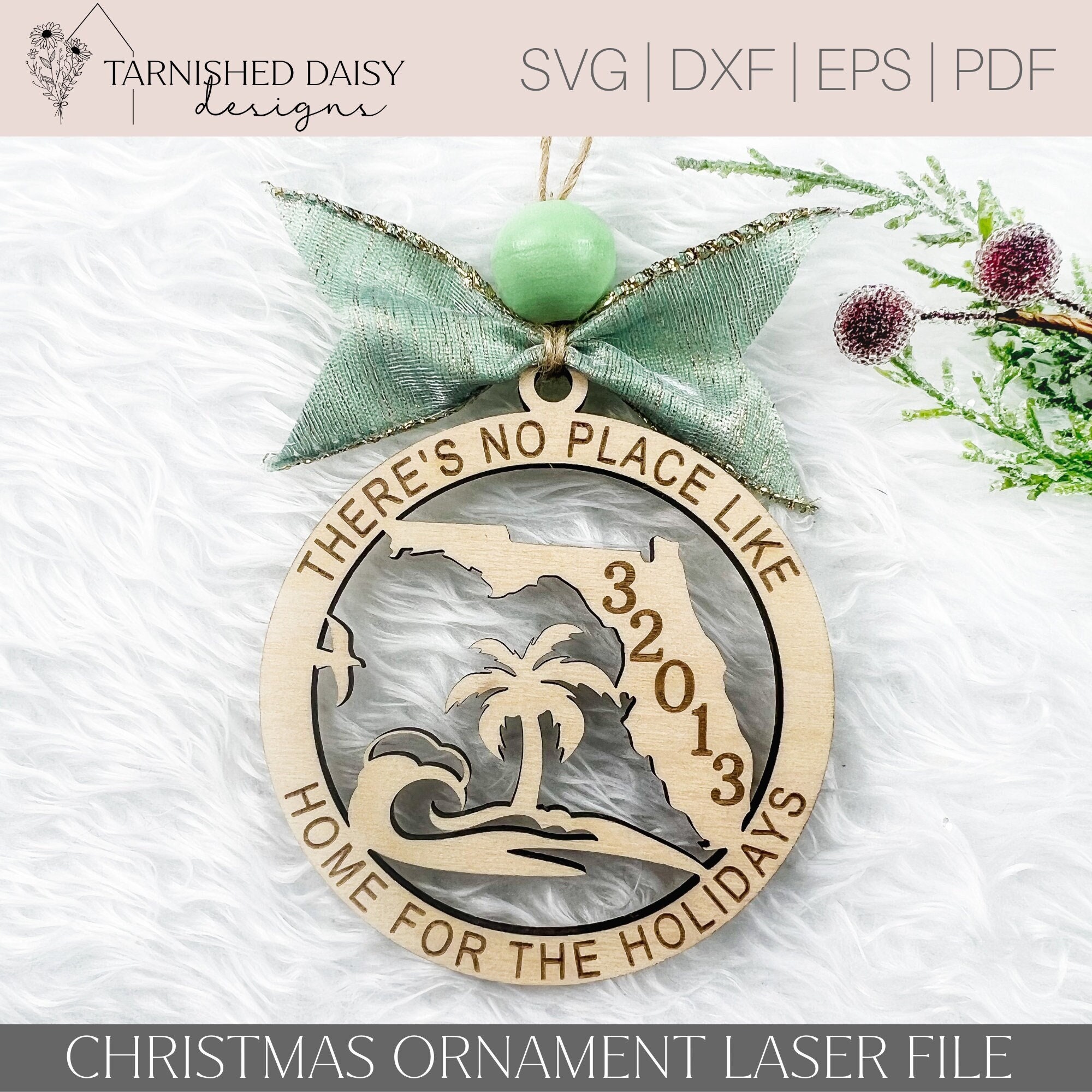 Christmas Ornament Glowforge Svg, There's No Place Like Home Ornament Svg, Florida Christmas Ornament Svg, Florida Zip Code Svg