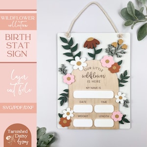 Placa de nome de hospital com apagamento a seco floral SVG, placa de porta de hospital com flores, anúncio de nome de bebê, arquivo de corte a laser, gravação, 001