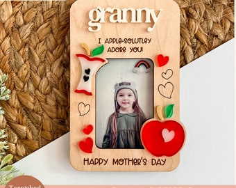 Mother's Day Apple Fridge Magnet Photo Frame SVG, Mother's Day Digital File, Kids Gift for Mom Grandma, Punny Sayings, Laser Cut File