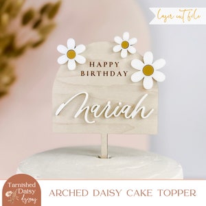 SVG arqué Marguerite de gâteau, décoration de fête Boho Daisy, groovy rétro, gâteau Smash premier anniversaire de bébé, fichier découpé au laser Glowforge, 002