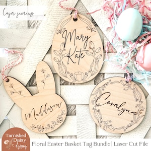 Easter Basket Tag Laser Cut File, Single Line Score File, Glowforge Easter SVG, Customizable Easter Basket Name Tags, Glowforge Svg