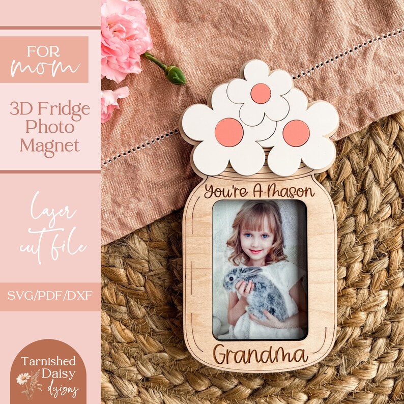 Mother's Day Mason Jar Fridge Photo Magnet SVG, Kids Gift for Mommy, Kids Gift for Grandma, Mason Jar Gifts SVG, Glowforge, Laser Cut File image 5