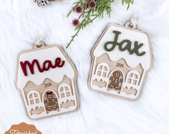 SVG Gingerbread House Christmas Ornament, Christmas Tag Laser File, Christmas Ornament Laser SVG, Personalized Keepsake Ornament SVG