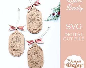 SVG Funny Santa Ornament, Six Seven Christmas Laser File for Teens, White Elephant Gag Gift, Scored Wood Ornament, Year of 2025 Viral SVG