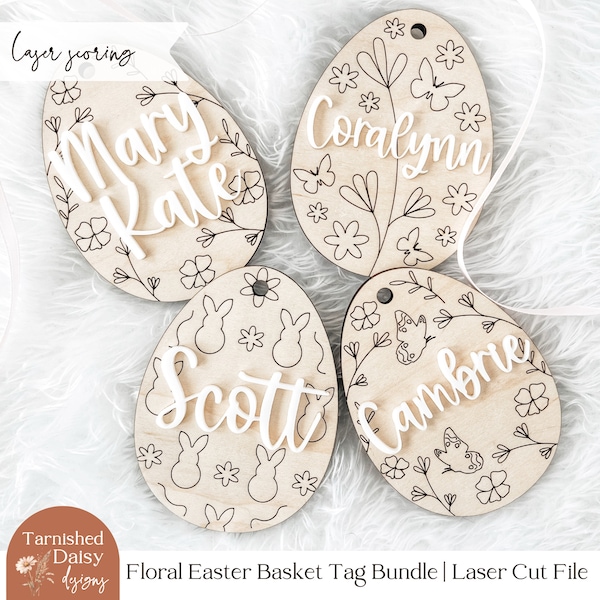 Easter Basket Tag Svg, Easter Basket Tag Laser Cut File, Glowforge Easter SVG, Customizable Easter Basket Name Tags, Glowforge Svg