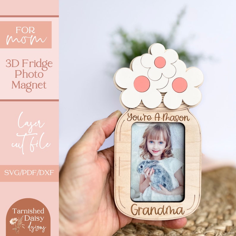 Mother's Day Mason Jar Fridge Photo Magnet SVG, Kids Gift for Mommy, Kids Gift for Grandma, Mason Jar Gifts SVG, Glowforge, Laser Cut File image 2