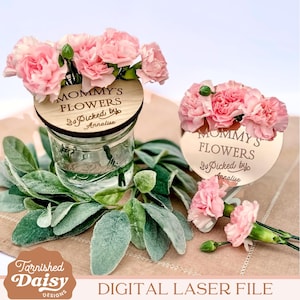Coperchio del barattolo di vetro per la festa della mamma, portafiori in formato SVG, fiori per la mamma, fiori per la nonna, coperchio del barattolo di vetro in formato SVG, Glowforge, file tagliato al laser
