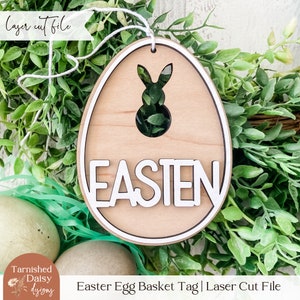 Fichier découpé au Laser avec étiquette de panier de Pâques, étiquette de panier de Pâques Svg, étiquette de lapin de Pâques SVG, étiquette de panier de Pâques pour Glowforge et lasers