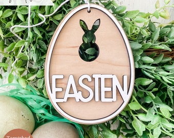 Archivo de corte láser de etiqueta de canasta de Pascua, etiqueta de canasta de Pascua Svg, etiqueta de conejito de Pascua SVG, etiqueta de canasta de Pascua para Glowforge y láseres