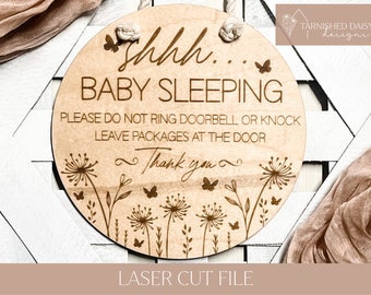 Shhh Svg, Baby Sleeping Svg, Baby Svg, Floral Butterflies Laser File, Newborn Svg, Glowforge Svg, Engraving Svg, Laser Cut Files