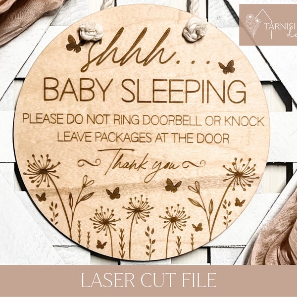 Shhh Svg, Baby Sleeping Svg, Baby Svg, Floral Butterflies Laser File, Newborn Svg, Glowforge Svg, Engraving Svg, Laser Cut Files