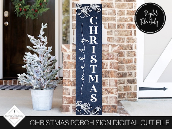 Merry Christmas Svg, Christmas Porch Sign Svg, Christmas Floral Svg, Vertical Sign Svg, Christmas Svg, Porch Leaner Svg, Holiday Cut File
