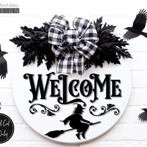 Welcome Sign Svg, Halloween Svg, Witch Svg, Door Hanger Svg, Front Door Svg, Round Sign Svg, Glowforge Svg, Fall Laser Cut Files