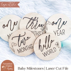 Hölzerne Baby-Meilensteine Svg für Glowforge, Foto-Marker-Svg, Erstes Jahr-Monat-Meilenstein-Svg, Foto-Prop-Svg, Baby-Meilenstein-Schnitt-Datei