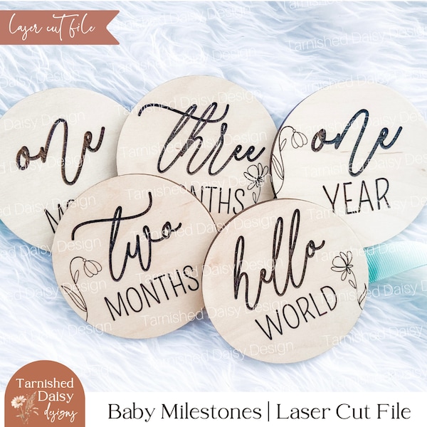 Wooden Baby Milestones Svg for Glowforge, Photo Markers Svg, First Year Month Milestones Svg, Photo Prop Svg,  Baby Milestones Cut File