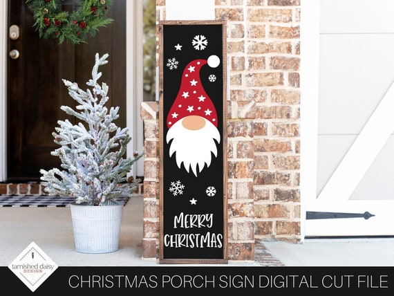 Merry Christmas Svg, Christmas Gnome Svg, Christmas Porch Sign Svg, Vertical Sign Svg, Christmas Svg, Porch Leaner Svg, Holiday Cut File